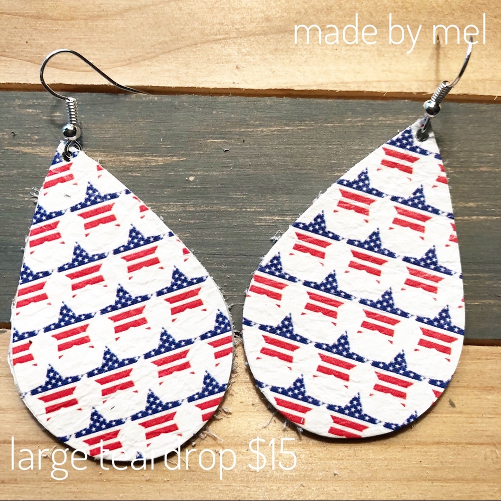 4th of July leather earrings